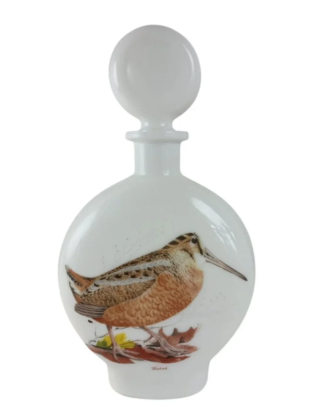 Field Birds Woodcock Milk Glass Decanter 1969 Empty Bottle #8 Vintage